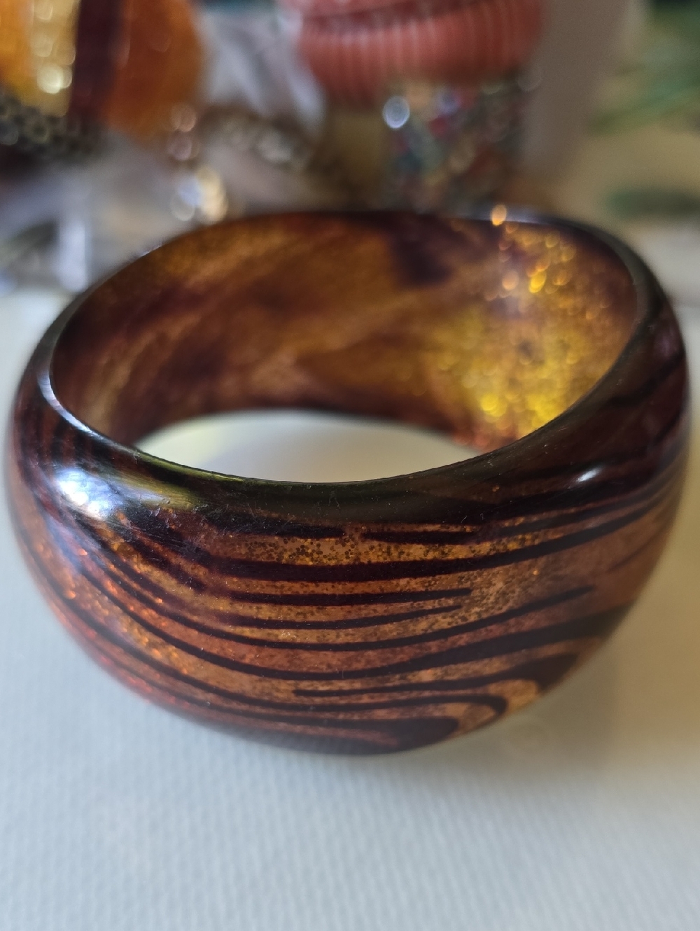 Bold Metallic Copper and Black Wide Resin Bangle